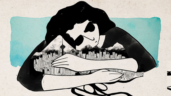 Filmstill aus Scent of Geranium - Frau umarmt Stadt